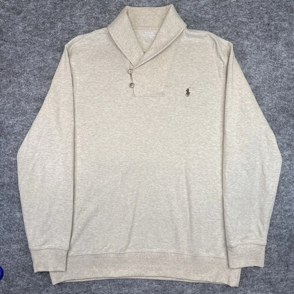 Polo Ralph Lauren shawl collar sweater men's XL cream preppy business casual